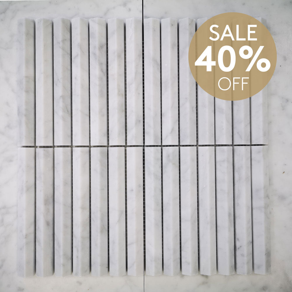 Athena Triangle Carrara White 152x20x12 Honed Marble Mosaics (per sheet)