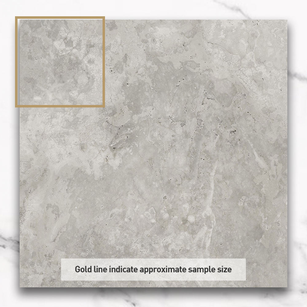 Cantabria Grey 600X600 Polished CC Travertine Look Porcelain Tiles