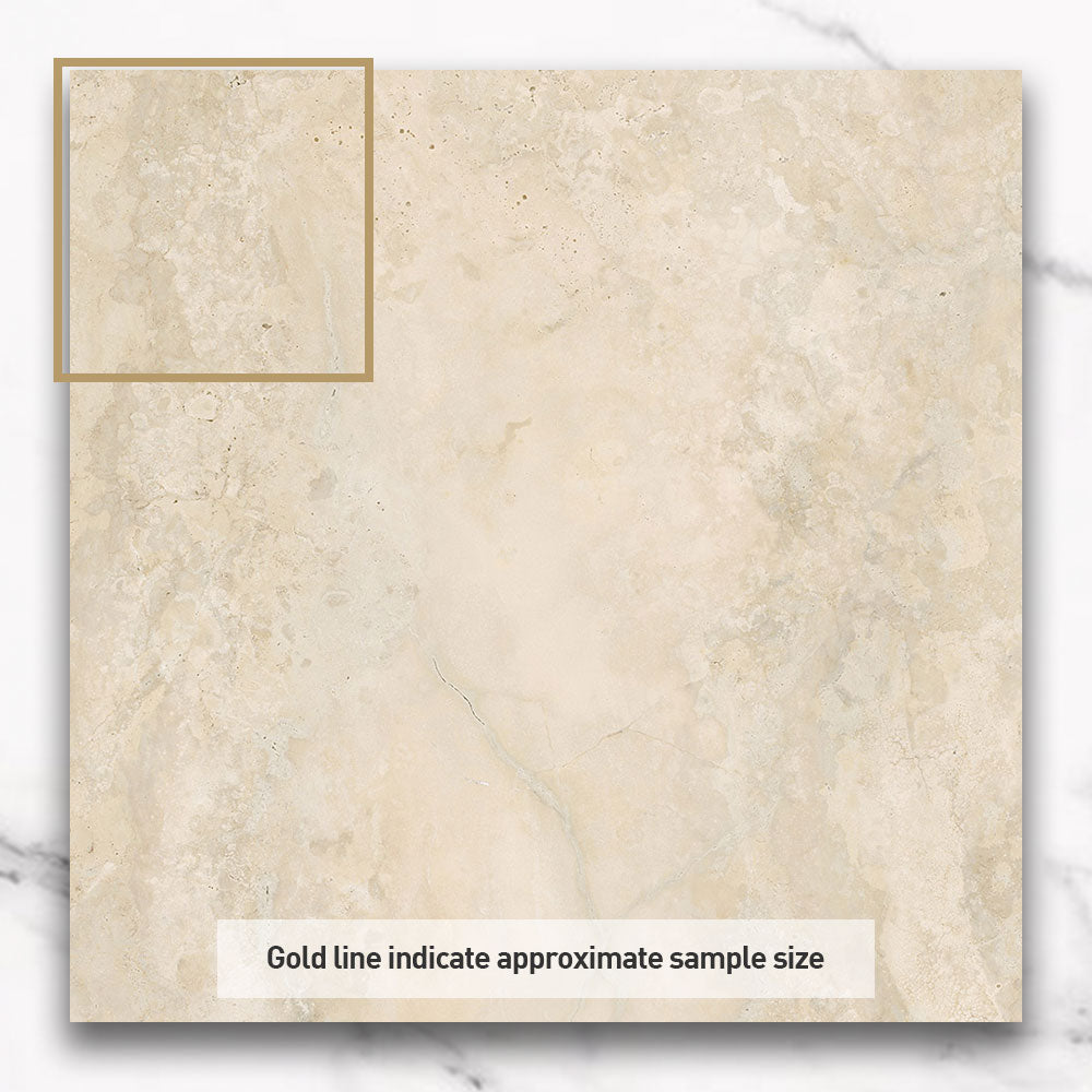 Cantabria Sand 600X600 Polished CC Travertine Look Porcelain Tiles