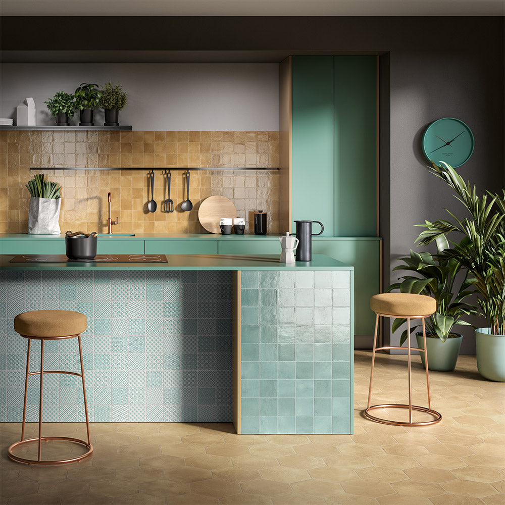 Clara Aqua Blue 100x100 Zellige Gloss Square Tile