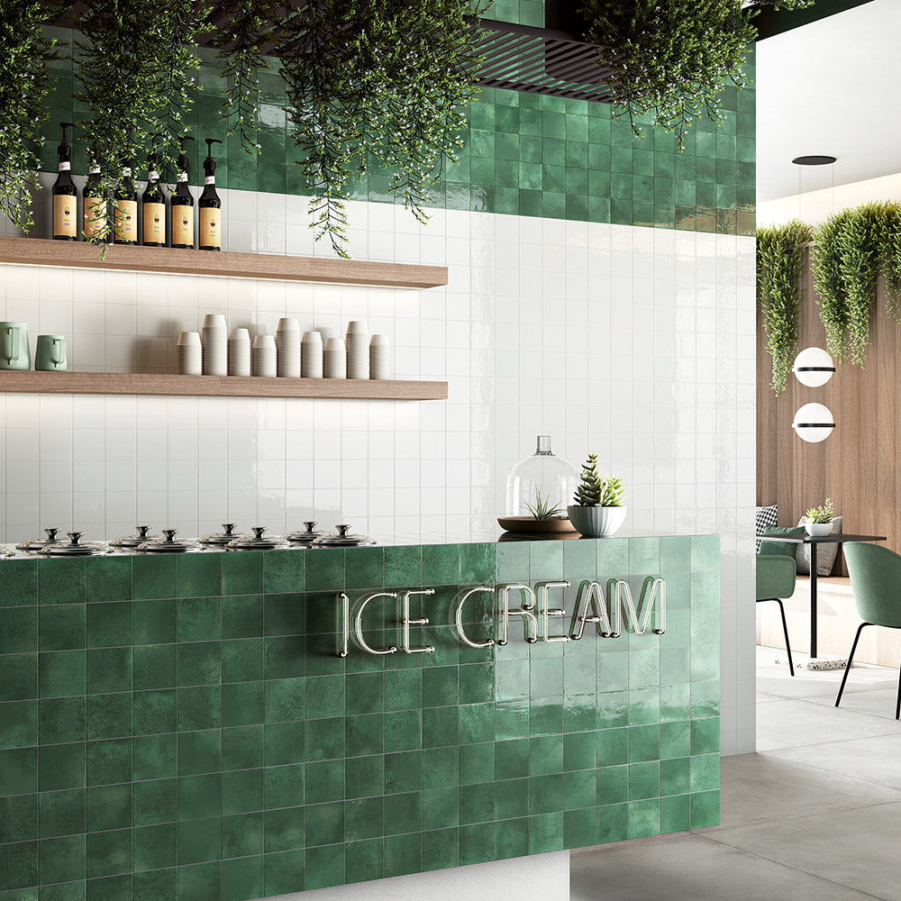 Clara Emerald Green 100x100 Zellige Gloss Square Tile