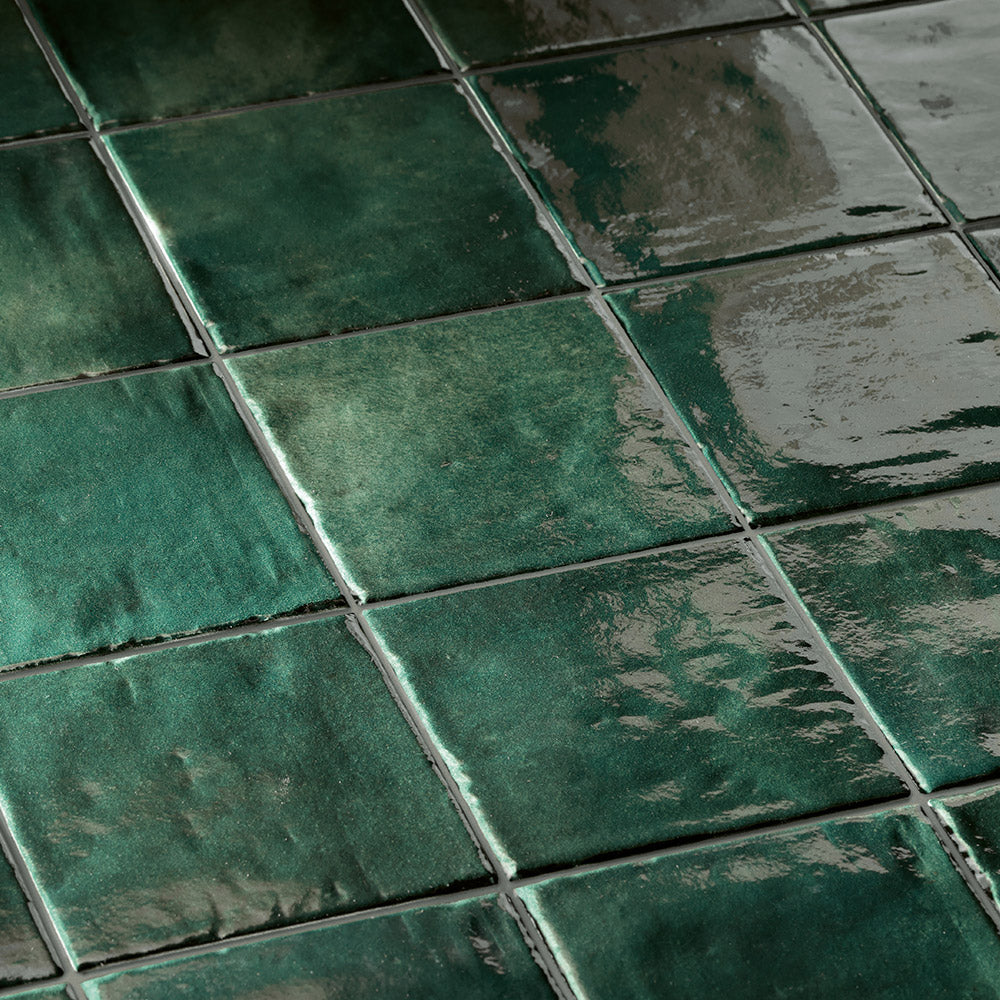 Clara Emerald Green 100x100 Zellige Gloss Square Tile