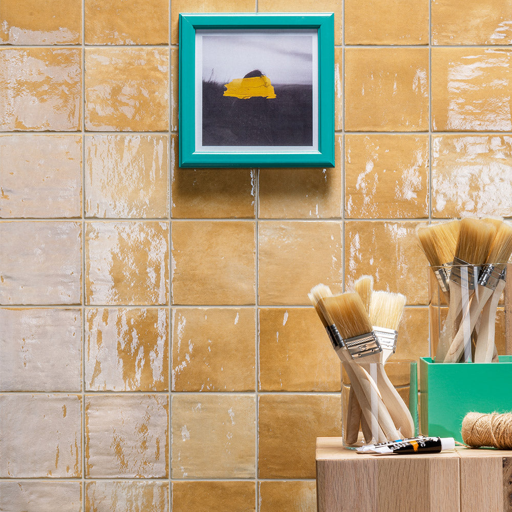 Clara Mustard Yellow 100x100 Zellige Gloss Square Tile