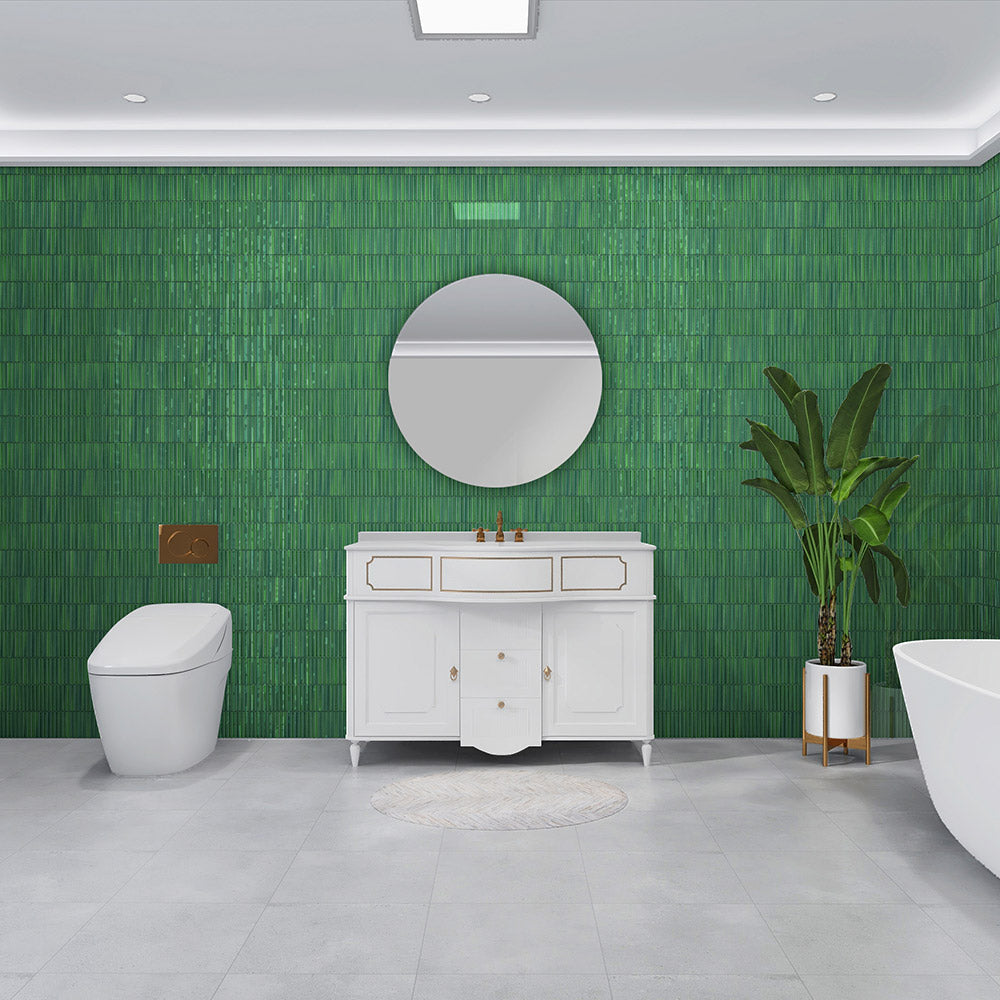 Daintree Forest Mixed Green Kit Kat Gloss Mosaic Tile