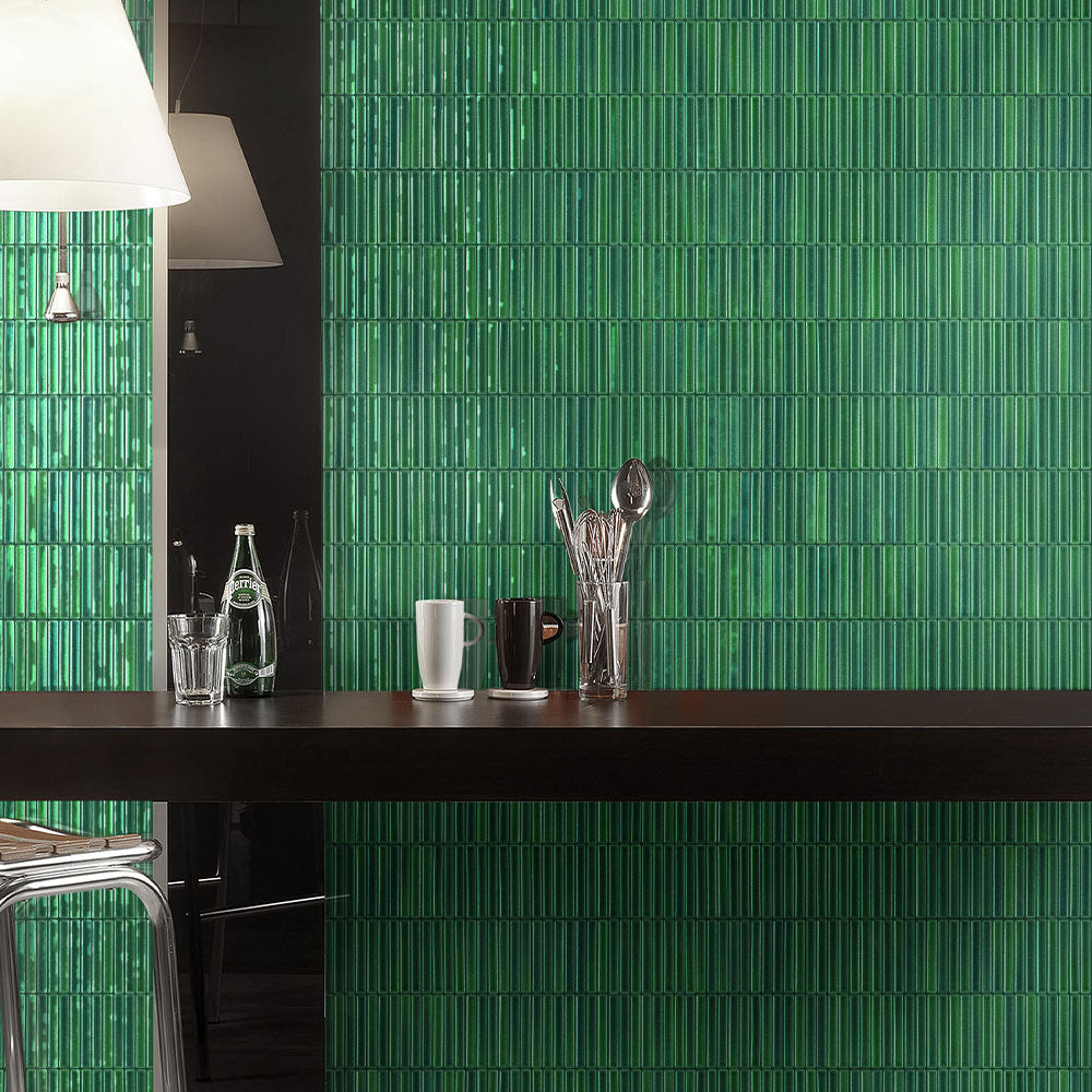 Daintree Forest Mixed Green Kit Kat Gloss Mosaic Tile