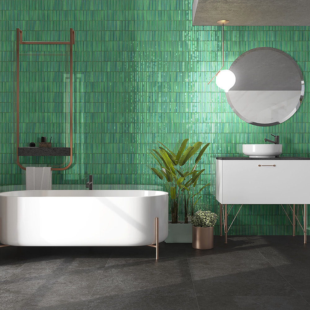 Daintree Forest Mixed Green Kit Kat Gloss Mosaic Tile