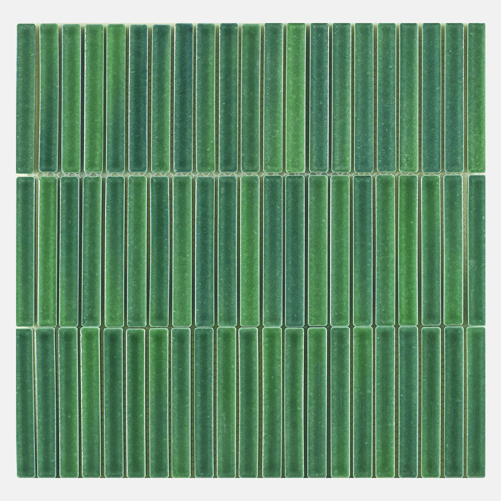 Daintree Forest Mixed Green Kit Kat Gloss Mosaic Tile
