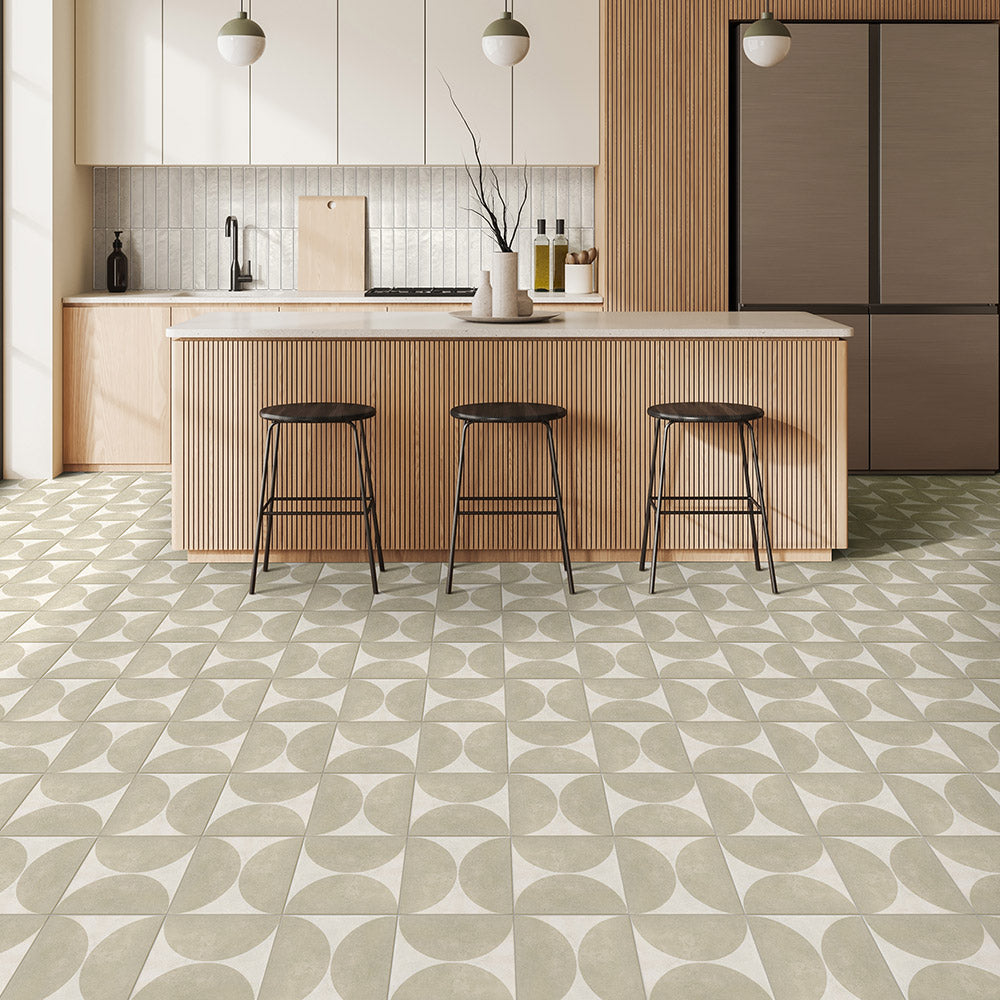 Heritage Duomo Arch Stone Beige Encaustic Look 200x200 Matt Tile