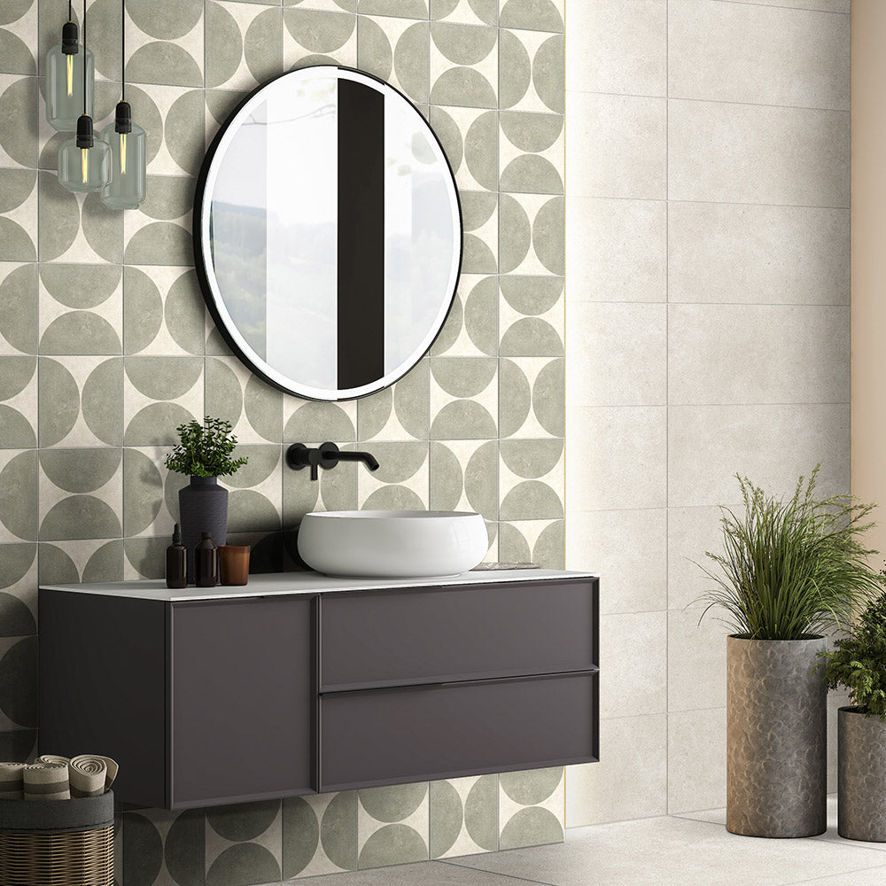 Heritage Duomo Arch Olive Green Encaustic Look 200x200 Matt Tile