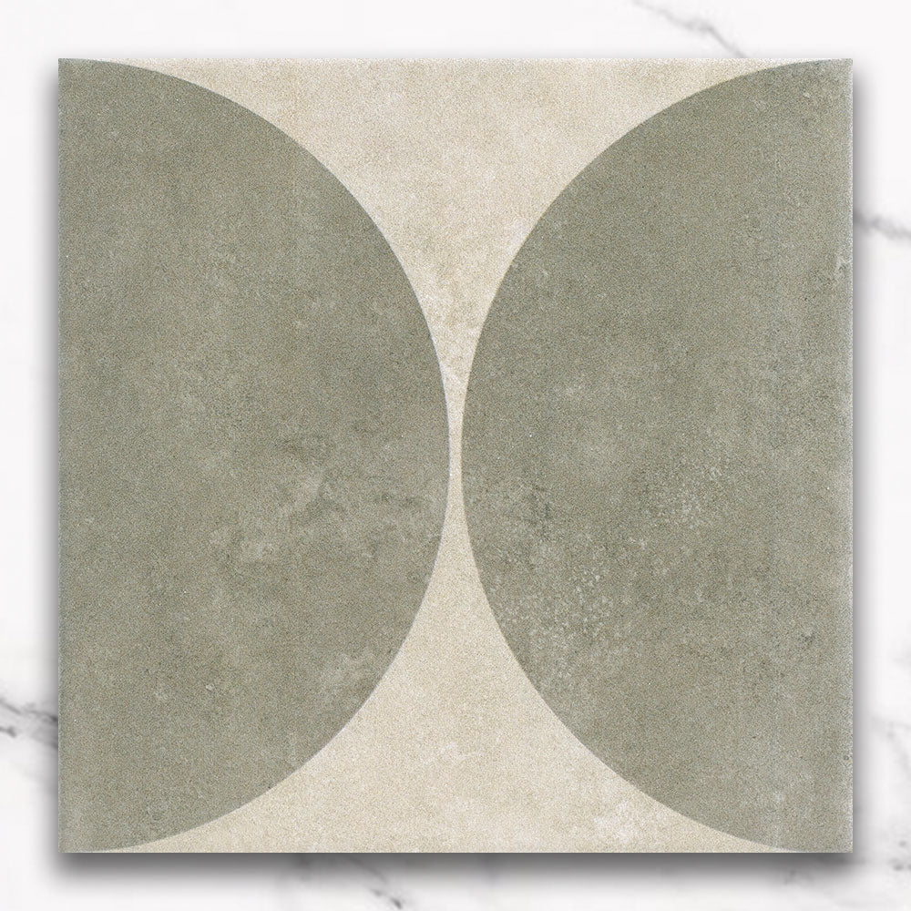 Heritage Duomo Arch Olive Green Encaustic Look 200x200 Matt Tile