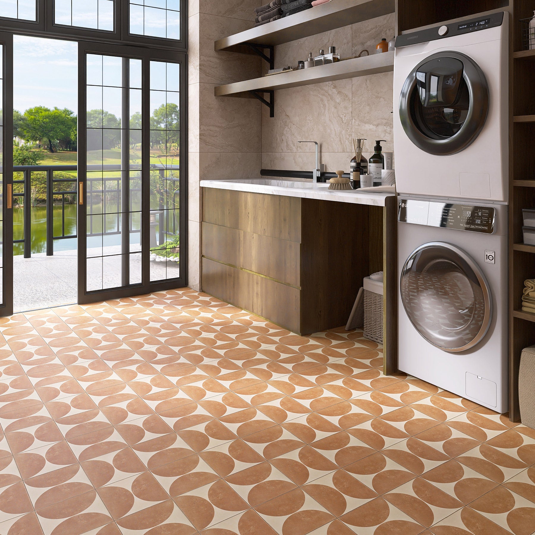 Heritage Duomo Arch Terracotta Encaustic Look 200x200 Matt Tile