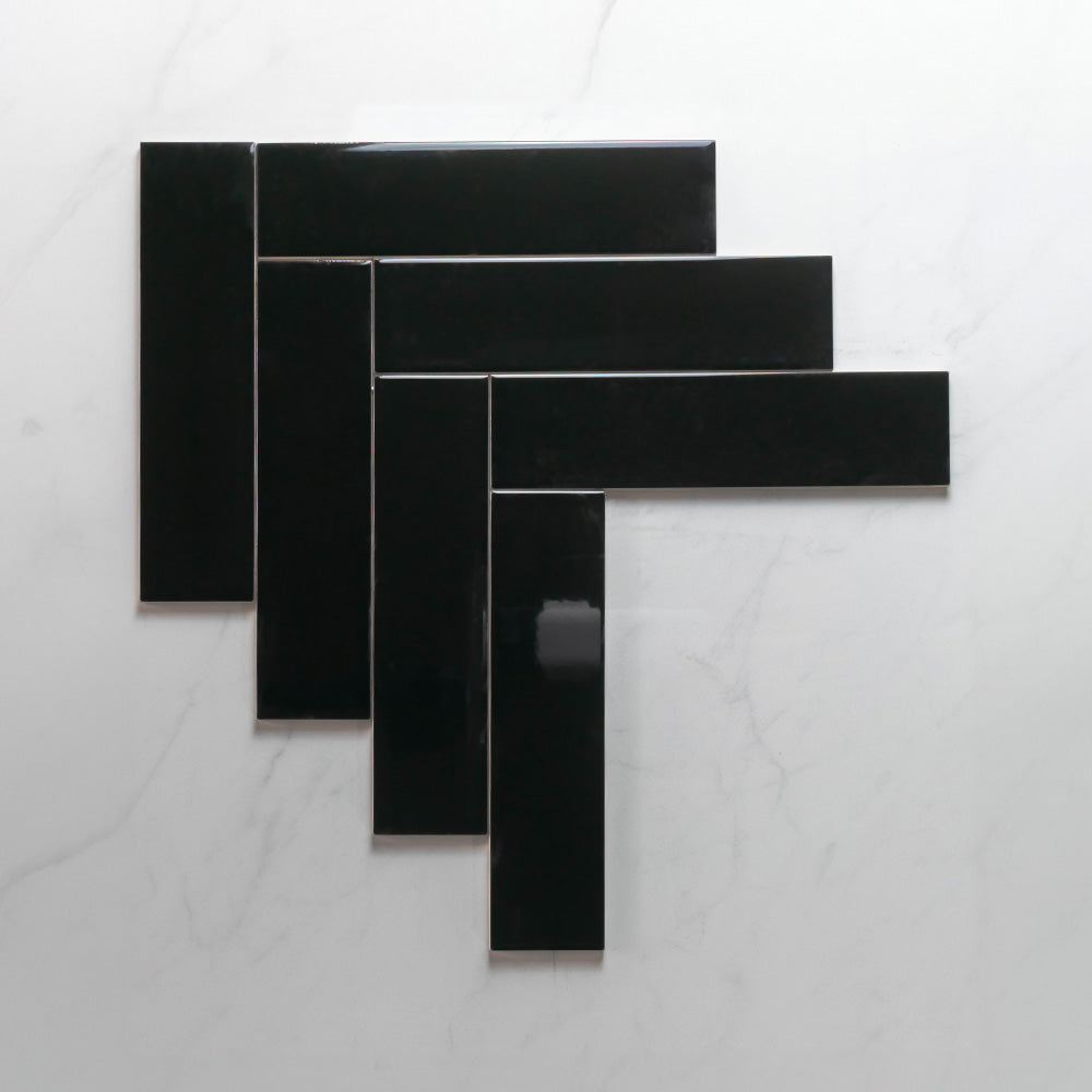 Cascade Black 75x300 Gloss Cushion Edge Subway Tile