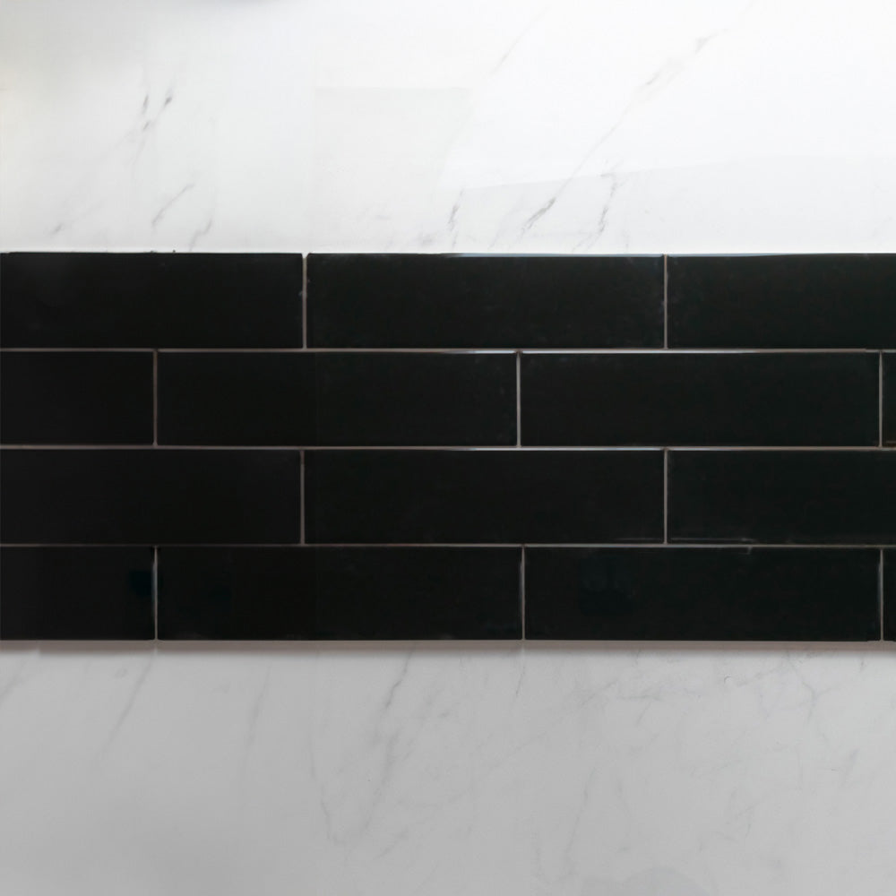 Cascade Black 75x300 Gloss Cushion Edge Subway Tile