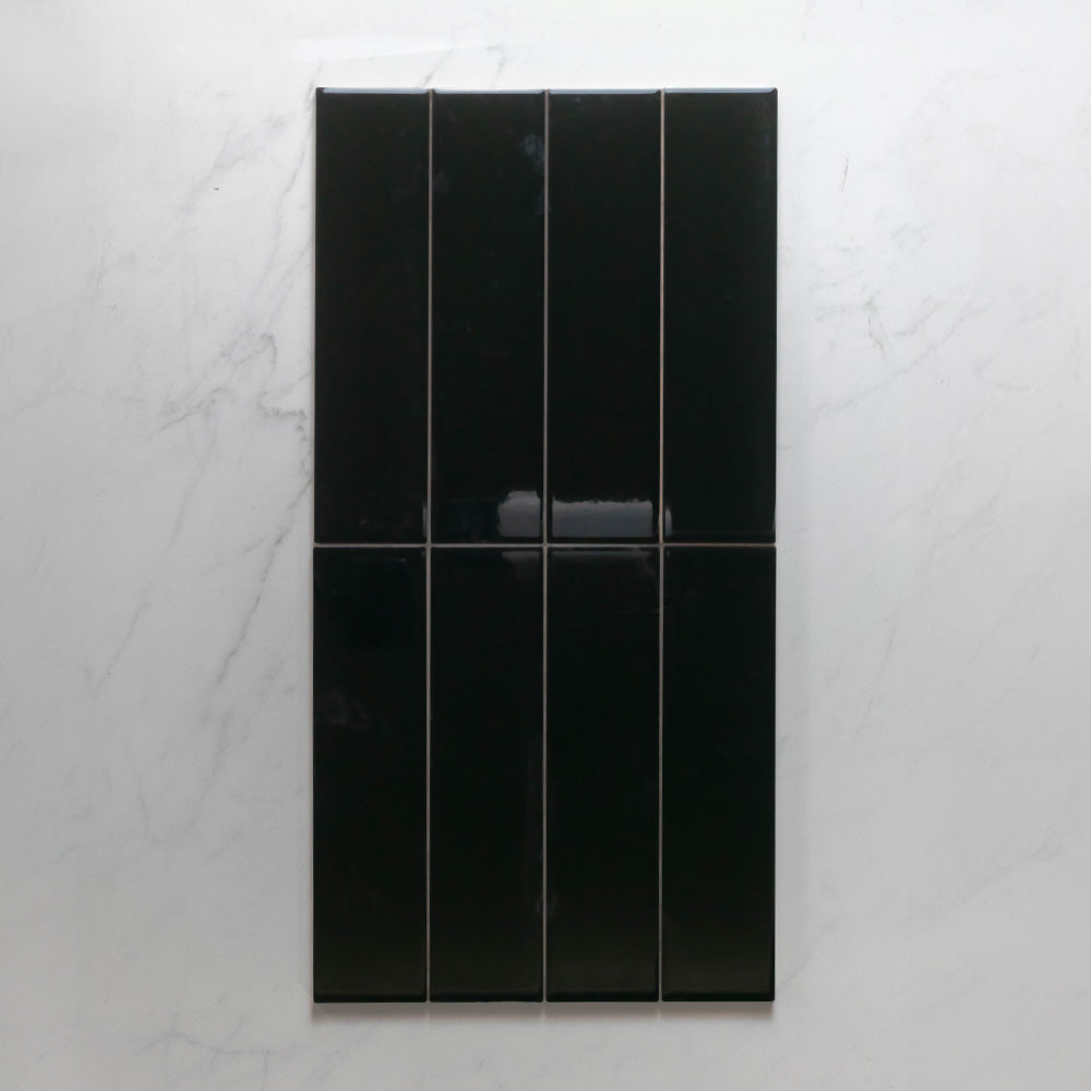 Cascade Black 75x300 Gloss Cushion Edge Subway Tile