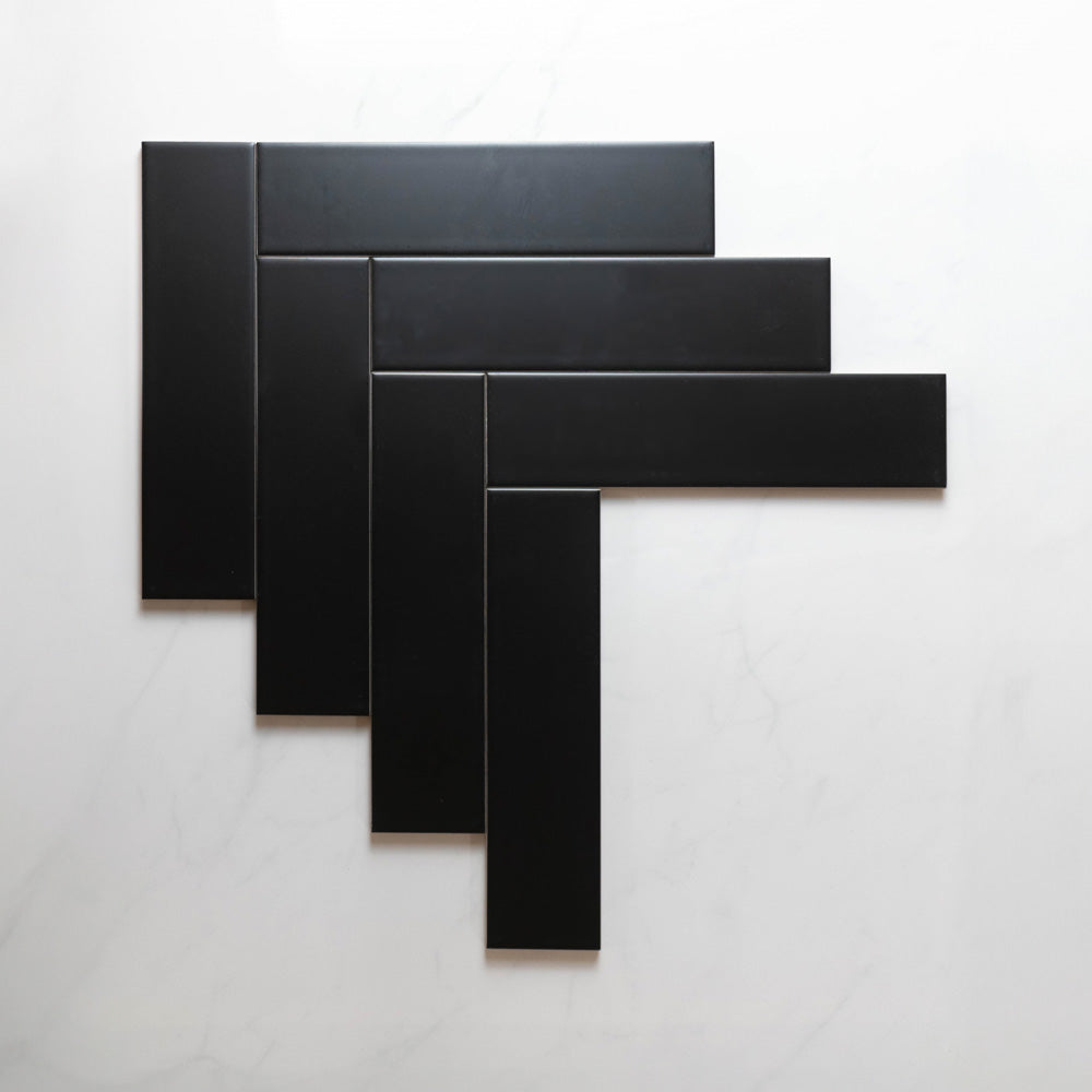 Cascade Black 75x300 Matt Cushion Edge Subway Tile