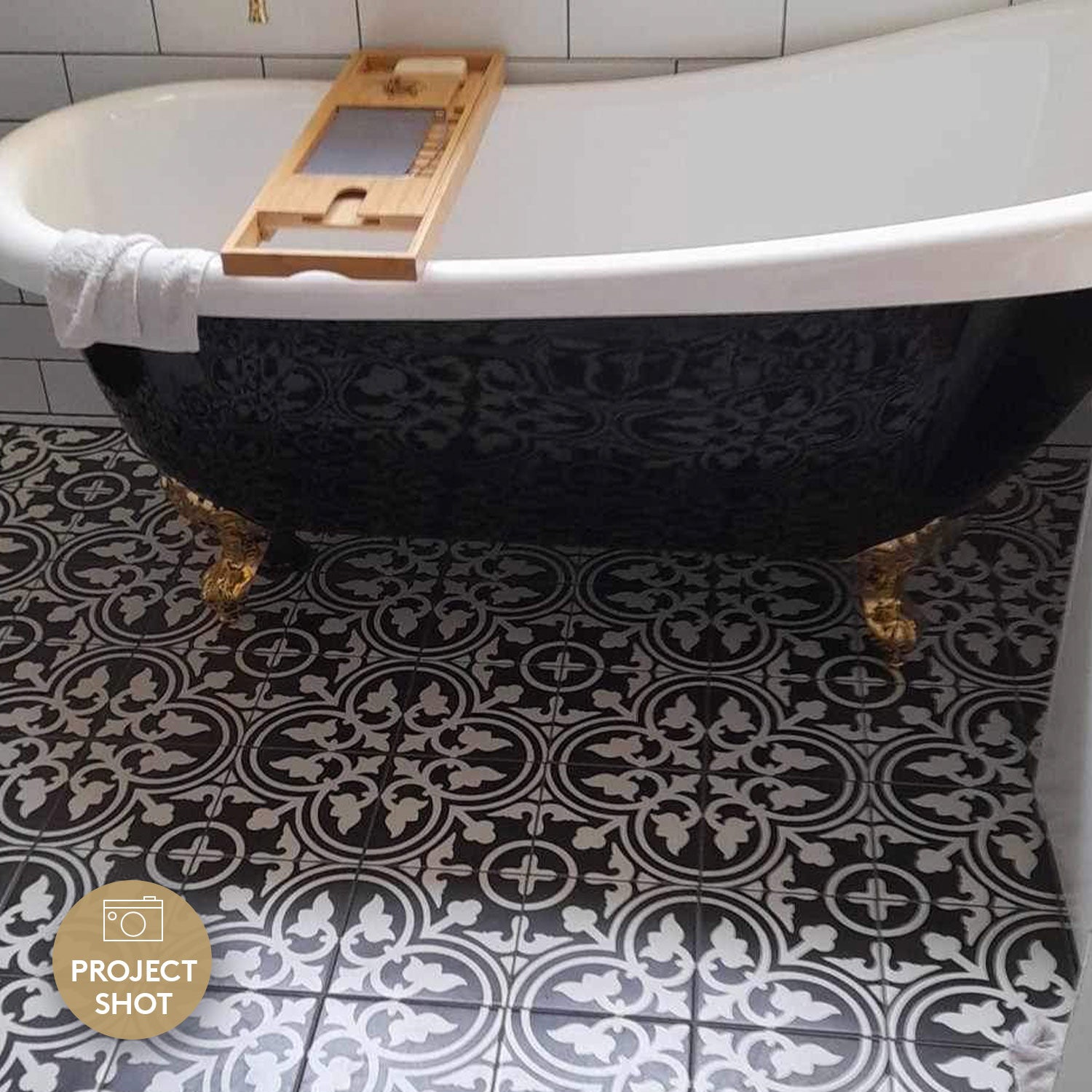 Heritage Aster Black Encaustic Look 200x200 Matt Tile