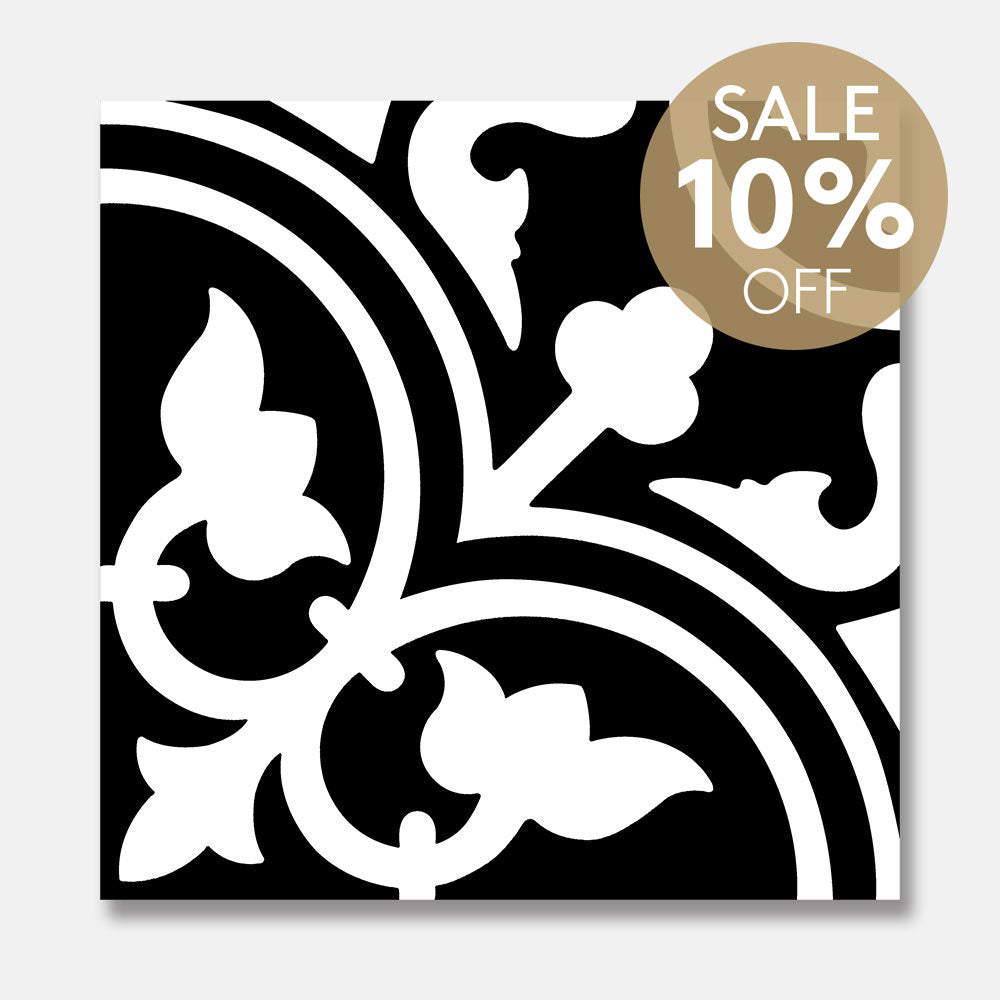 Heritage Aster Black Encaustic Look 200x200 Matt Tile