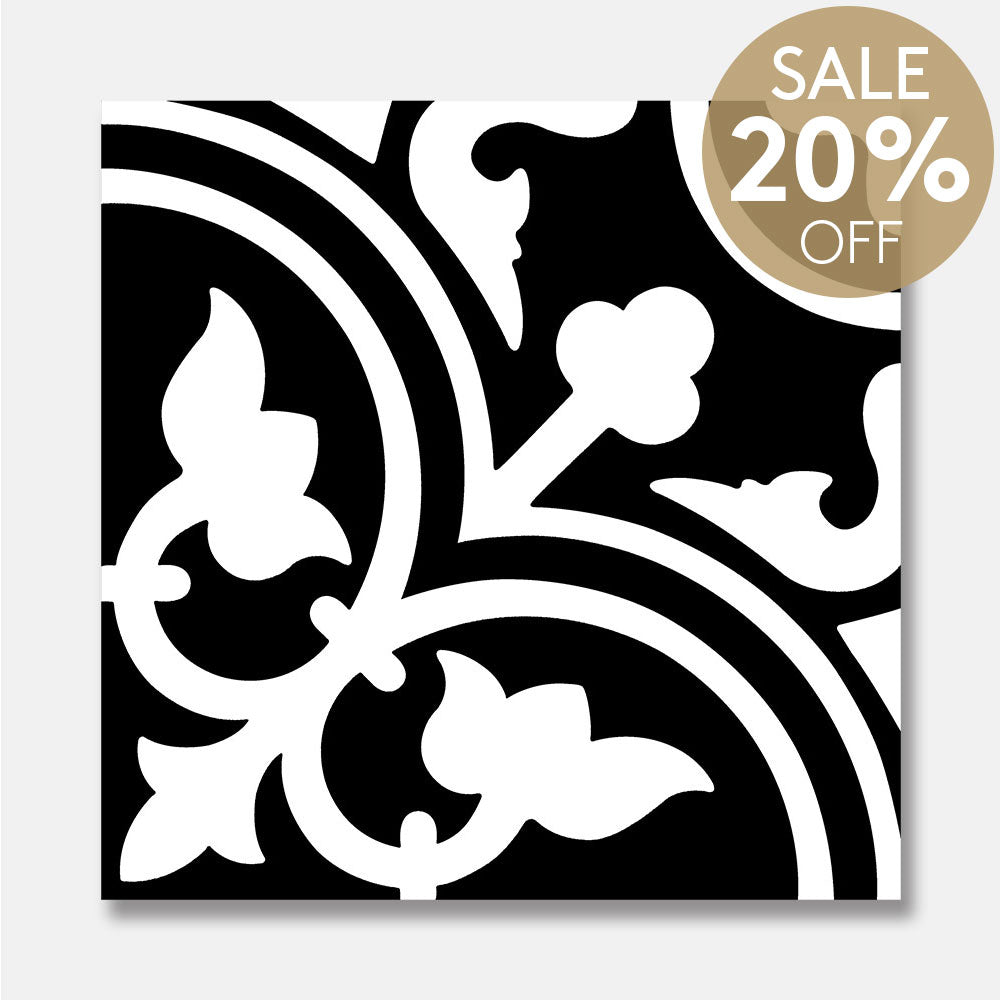 Heritage Aster Black Encaustic Look 200x200 Matt Tile