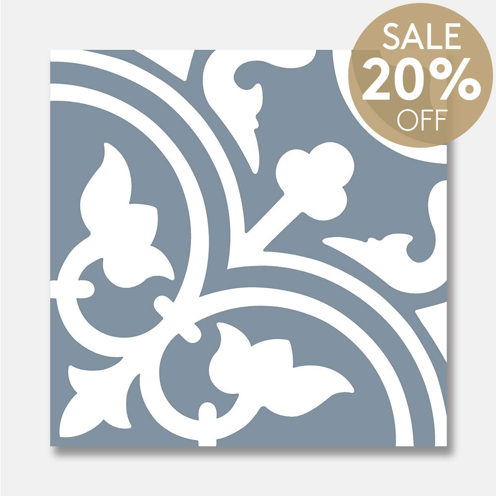 Heritage Aster Blue Encaustic Look 200x200 Matt Tile