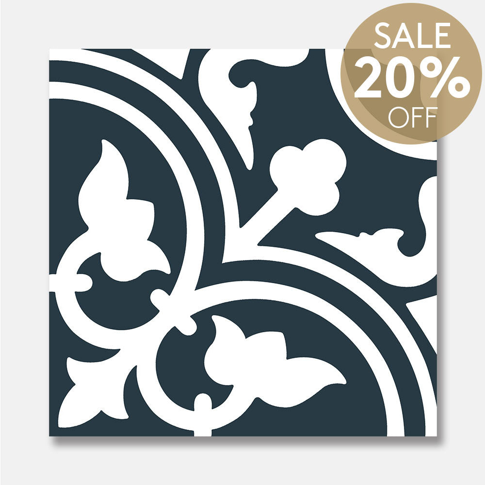 Heritage Aster Navy Encaustic Look 200x200 Matt Tile