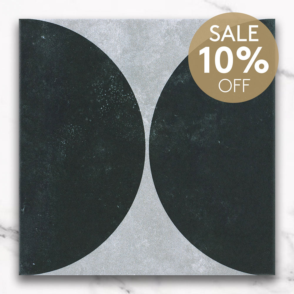 Heritage Duomo Arch Charcoal Encaustic Look 200x200 Matt Tile
