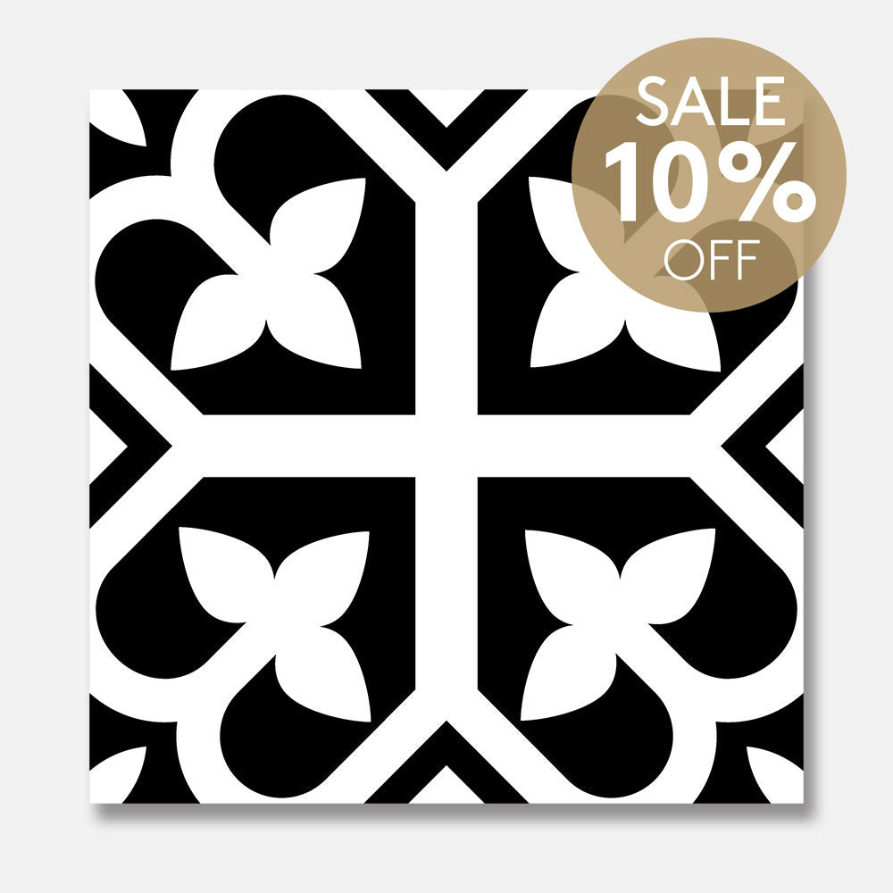 Heritage Lotus Black Encaustic Look 200x200 Matt Tile