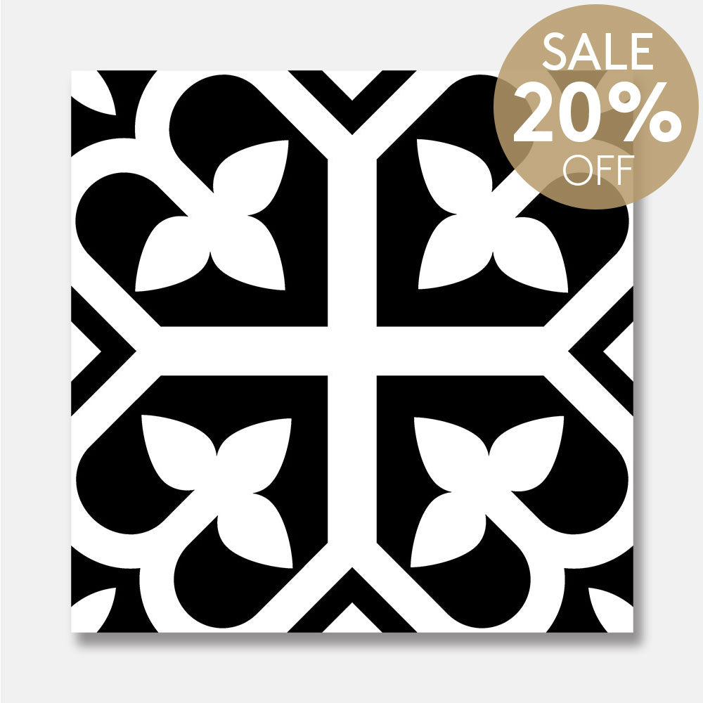 Heritage Lotus Black Encaustic Look 200x200 Matt Tile