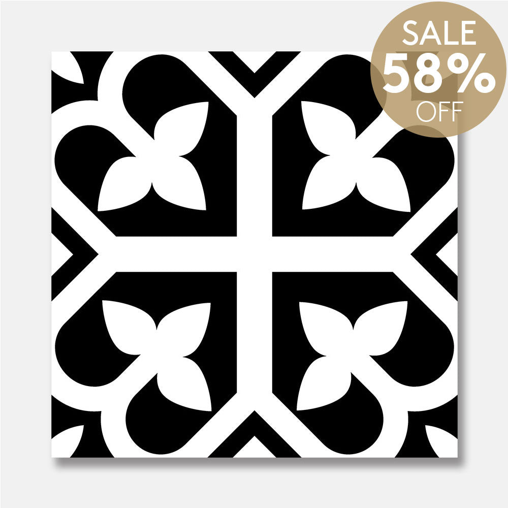 Heritage Lotus Black Encaustic Look 200x200 Matt Tile