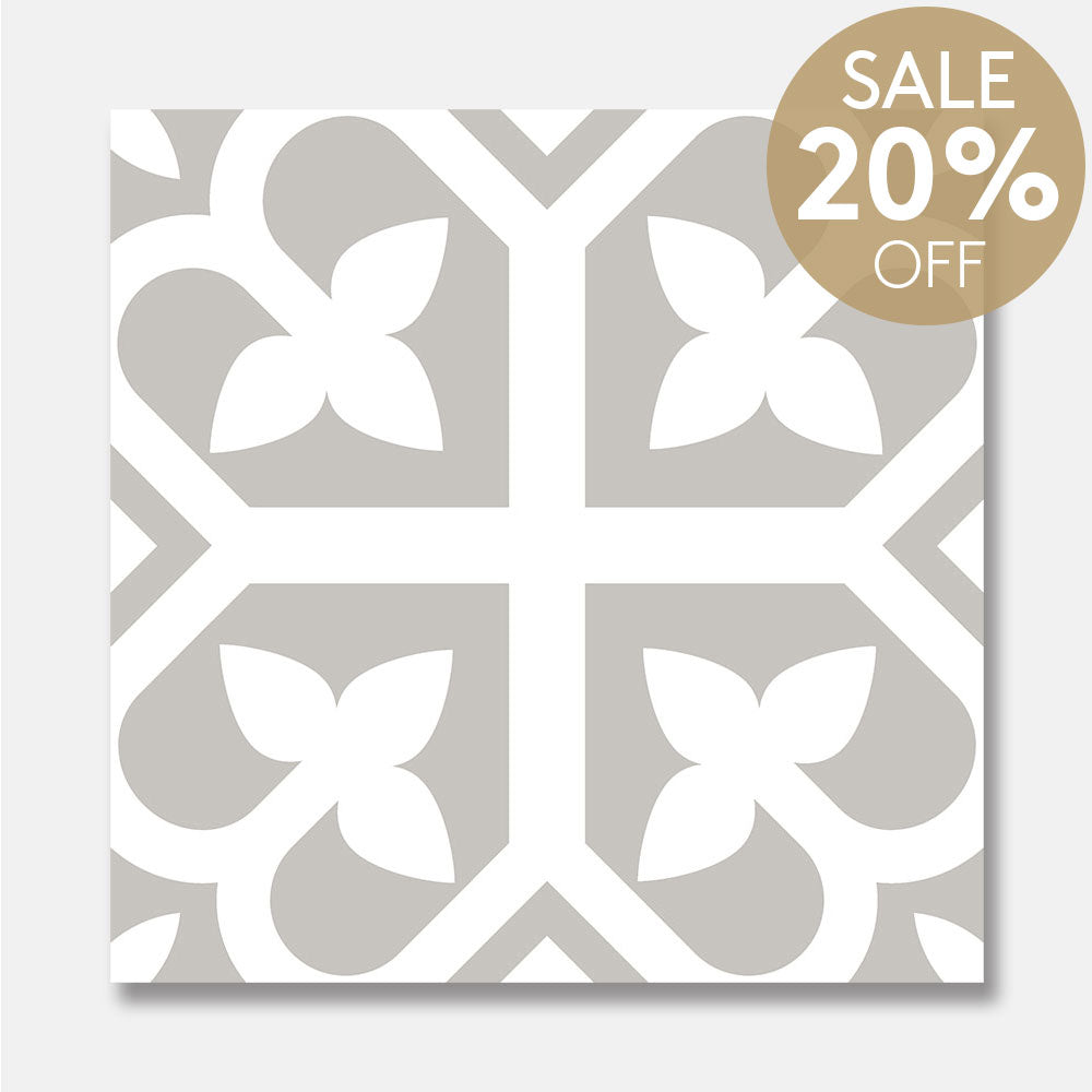 Heritage Lotus Grey Encaustic Look 200x200 Matt Tile