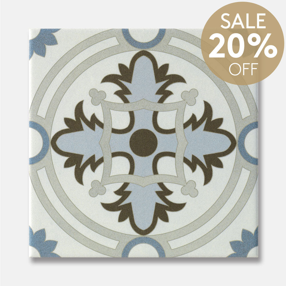 Heritage Octavia Blue Encaustic Look 200x200 Matt Tile