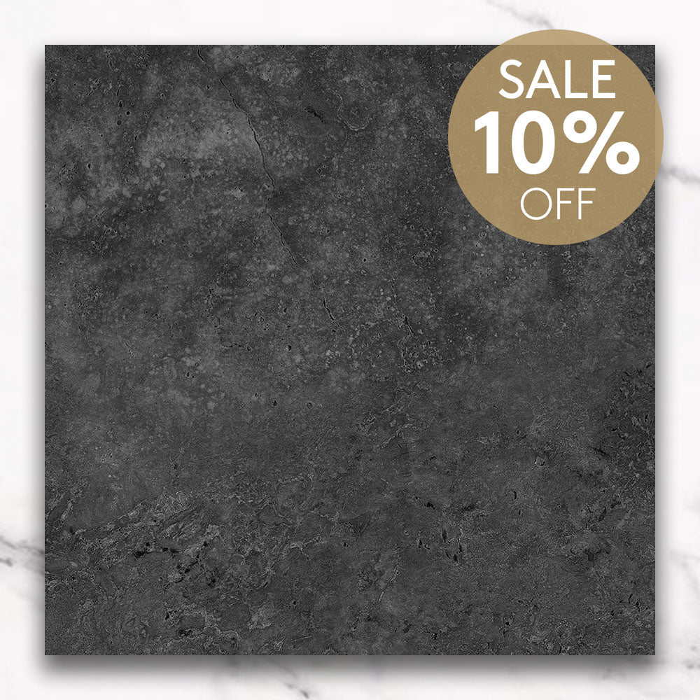 Kronos Charcoal 600X600 CC Travertine Look Matt Porcelain Tiles