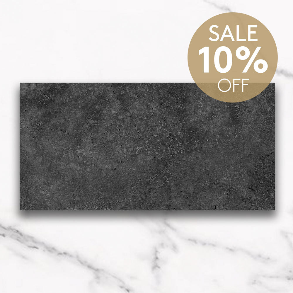 Kronos Charcoal 300X600 CC Travertine Look Matt Porcelain Tiles