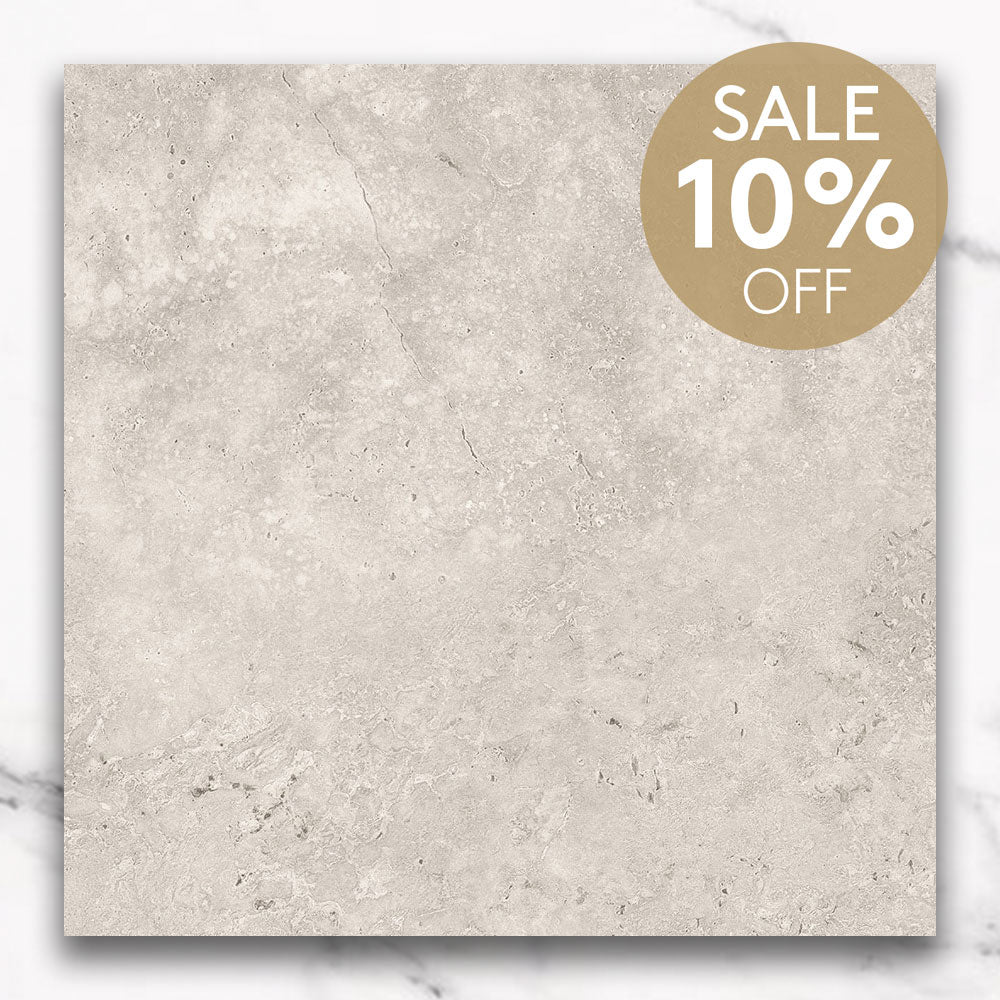 Kronos Light Grey 600X600 CC Travertine Look Matt Porcelain Tiles