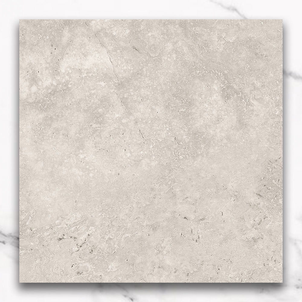 Kronos Light Grey 600X600 CC Travertine Look Matt Porcelain Tiles