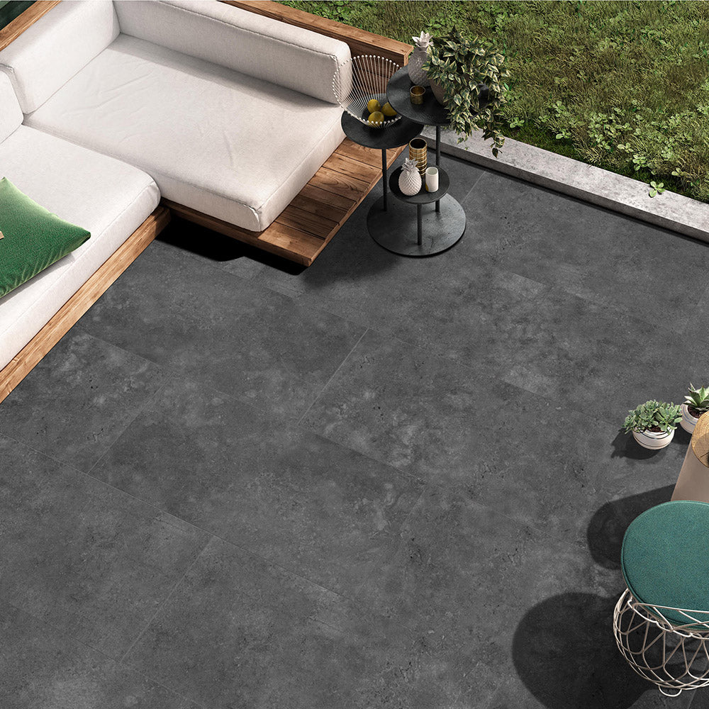 Kronos Charcoal 600X600 CC Travertine Look Matt Porcelain Tiles