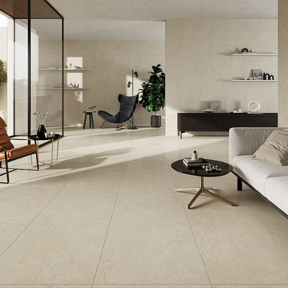 Limestra Sand 600x600 Honed Limestone Look Porcelain Tile