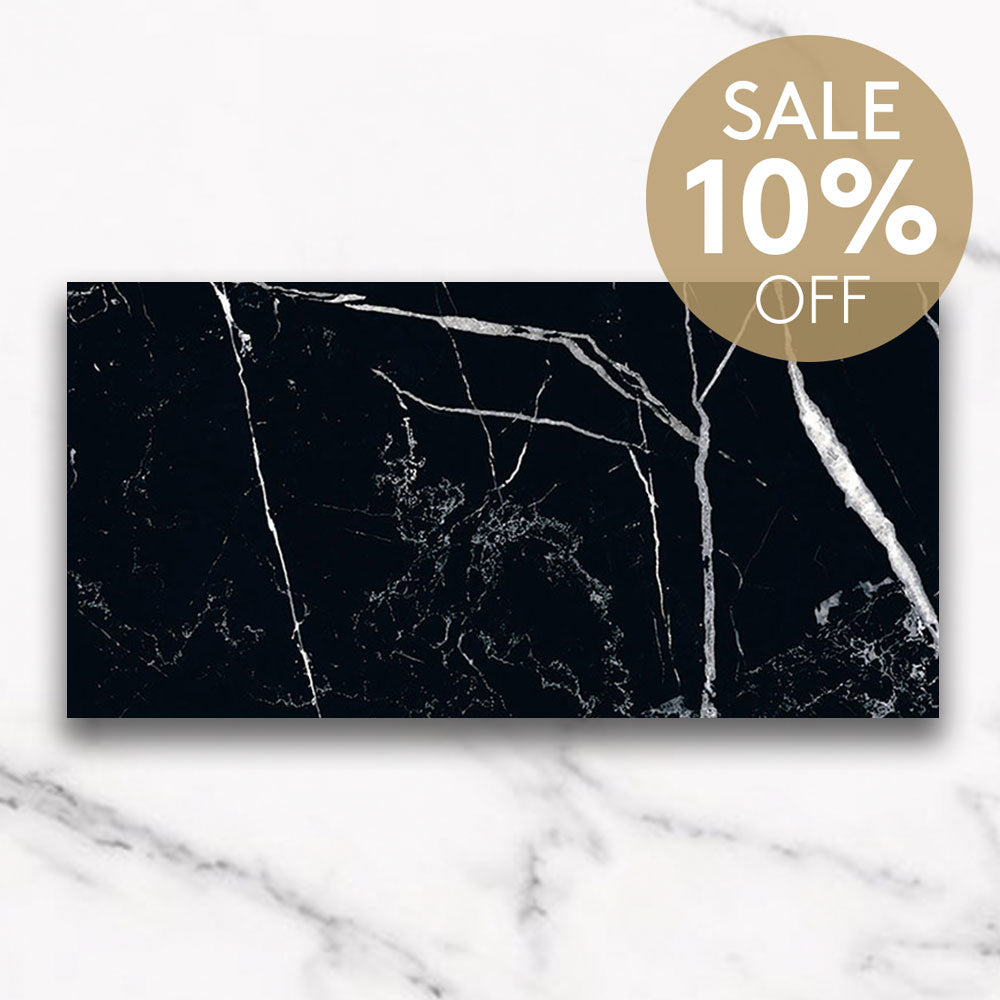Marbella Nero Marquina 300X600 Polished Porcelain Tile