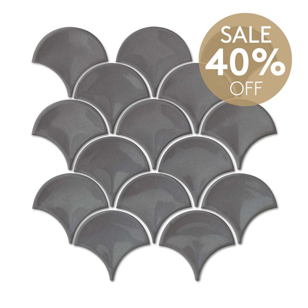Marina Dark Grey Fish Scale Gloss Mosaic Tile