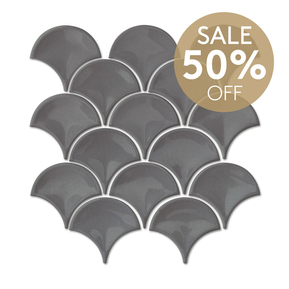 Marina Dark Grey Fish Scale Gloss Mosaic Tile