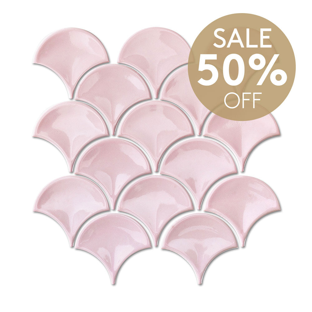 Marina Blush Pink Fish Scale Gloss Mosaic Tile