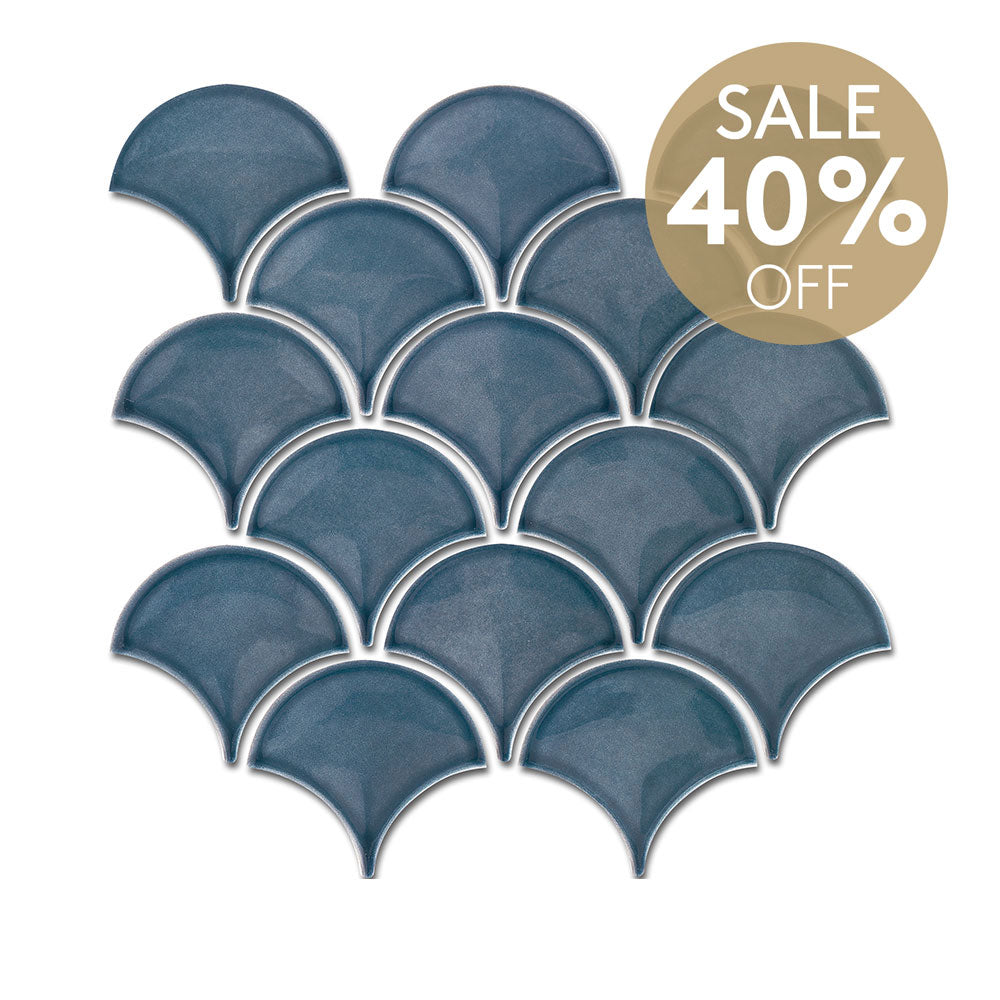 Marina Sea Blue Fish Scale Gloss Mosaic Tile