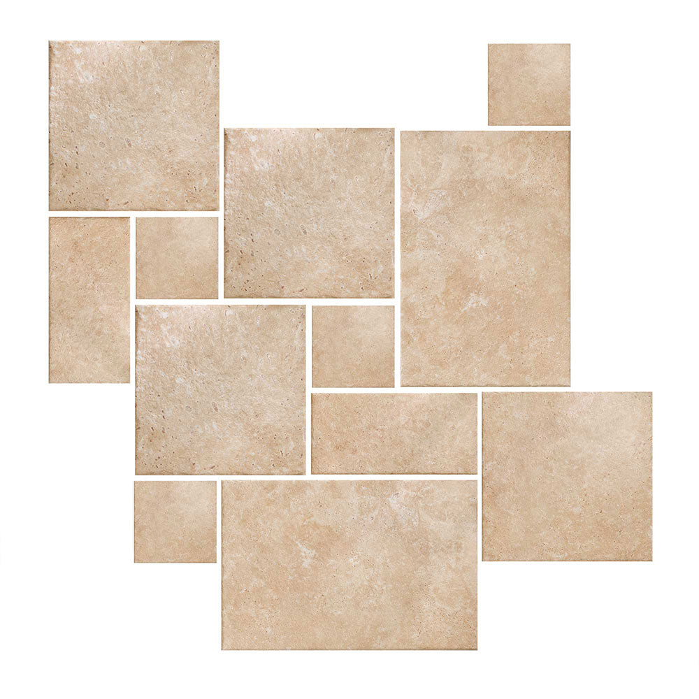 Milos Beige Travertine CC French Pattern Outdoor Porcelain Tile