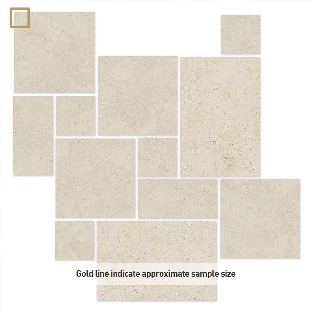 Milos Ivory Travertine CC French Pattern Outdoor Porcelain Tile