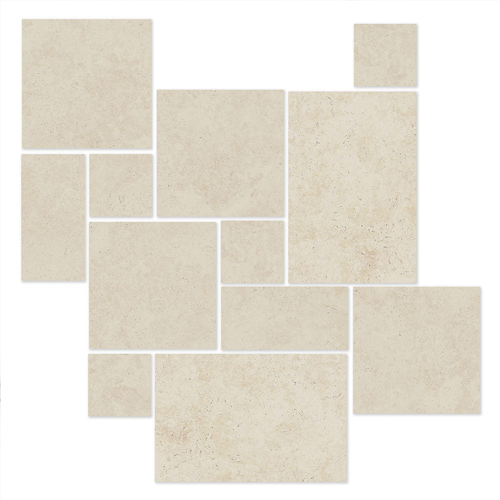 Milos Ivory Travertine CC French Pattern Outdoor Porcelain Tile
