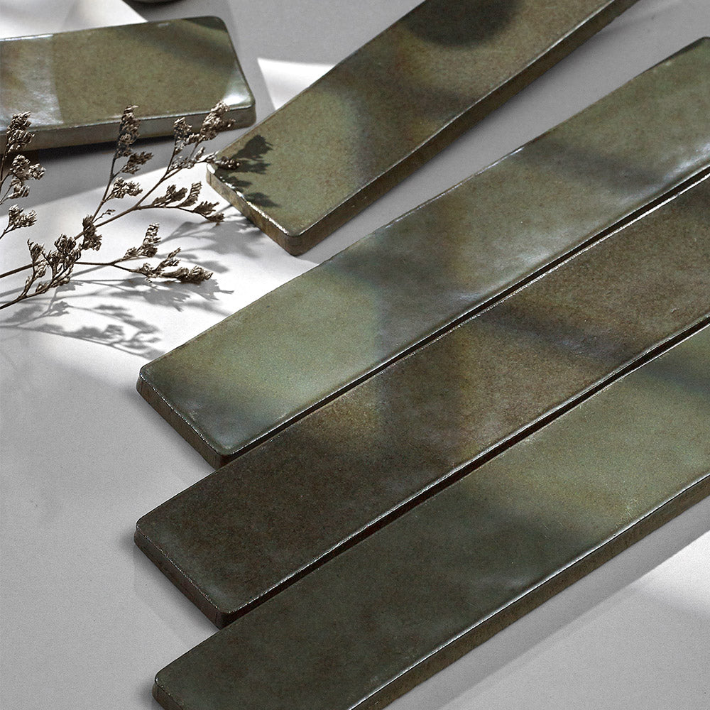 Mykonos Olive Green 50X250 Zellige Matt Hand Made Subway Tile