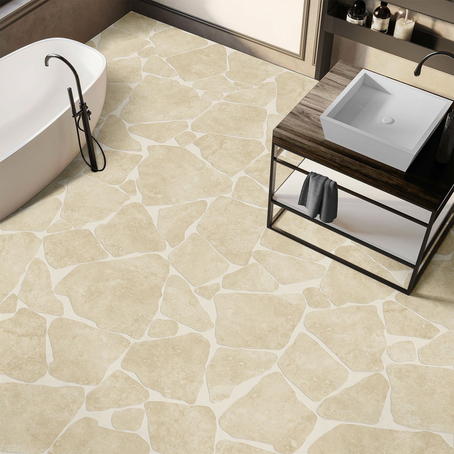Noosa Sand Travertine Look Crazy Paving Floor and Wall Cladding Tile