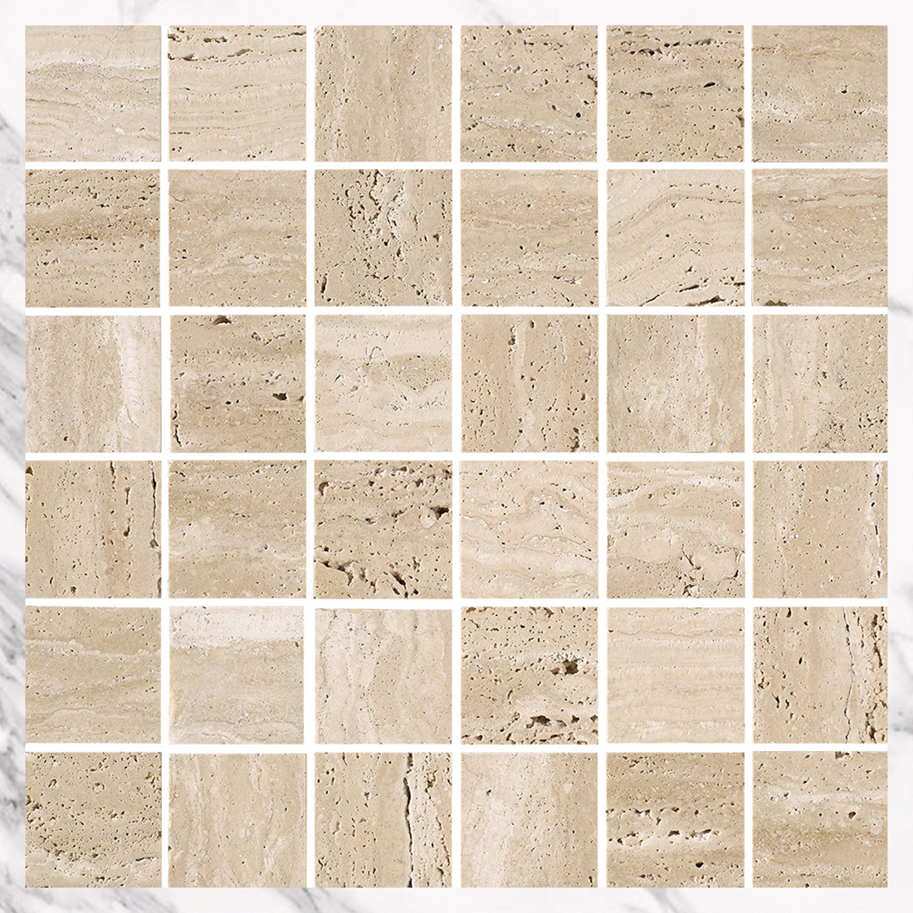 Ocean Travertine Small Square 48x48 Natural Stone Mosaics (per sheet)