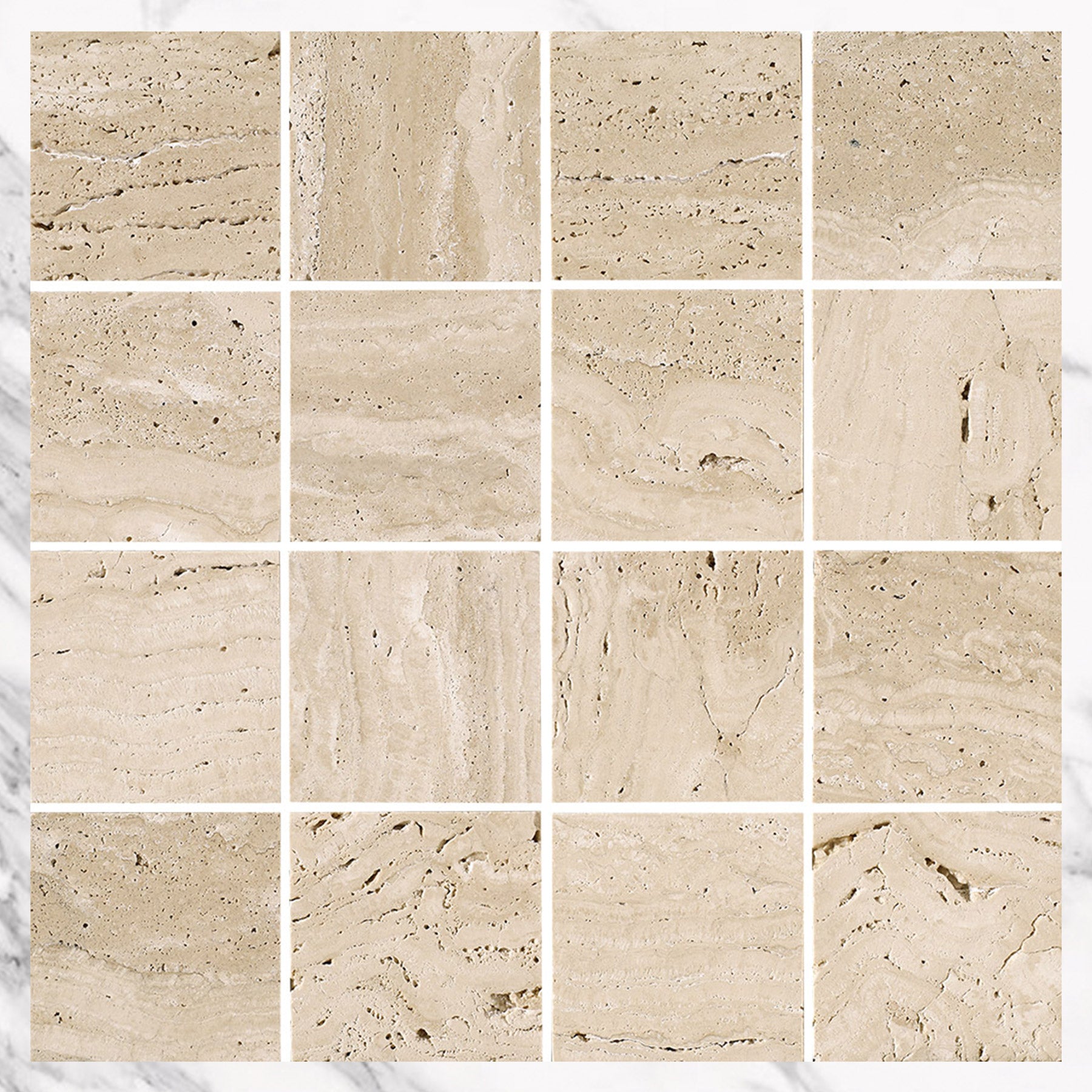 Ocean Travertine Large Square 73x73 Natural Stone Mosaics (per sheet)