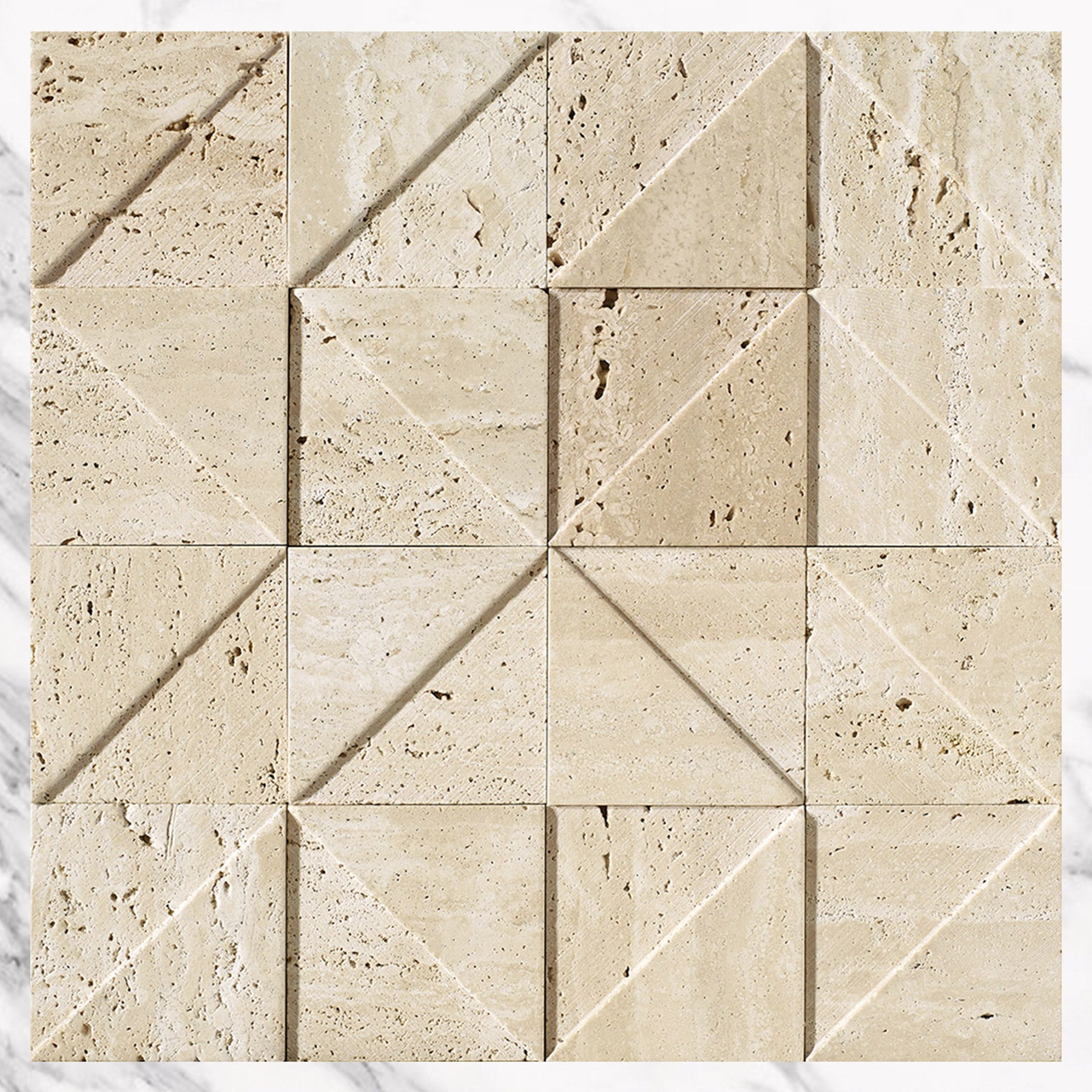 Ocean Travertine Triangle Collage Natural Stone Mosaics (per sheet)