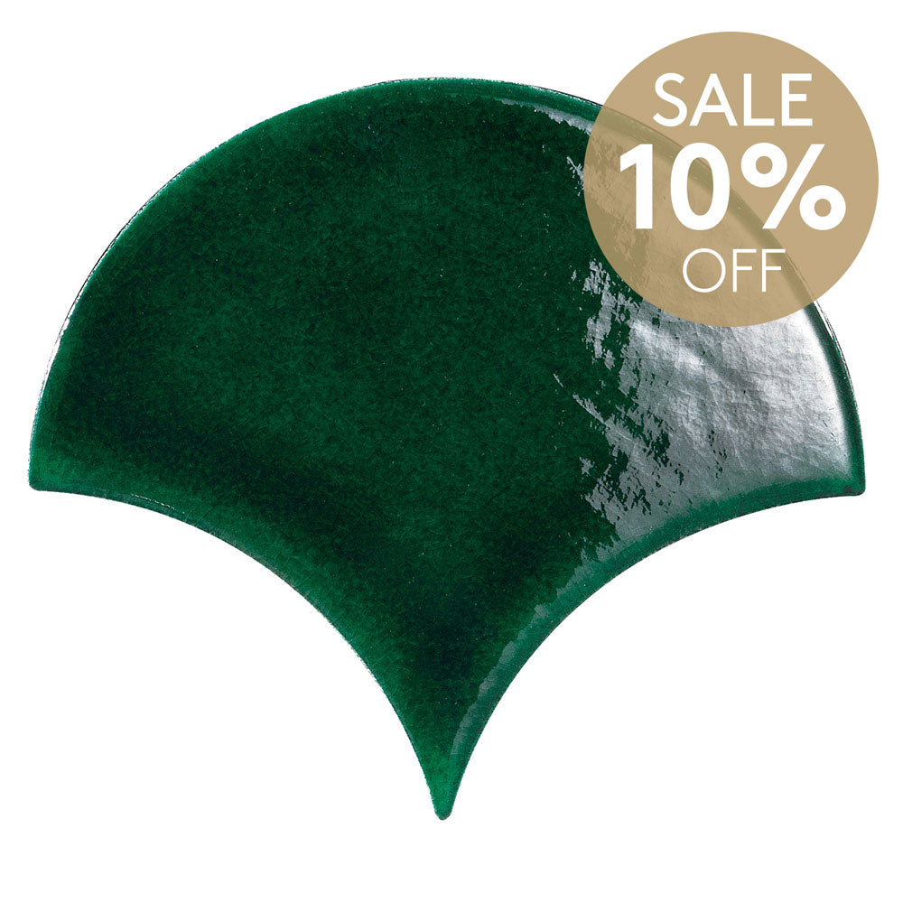 Olympus Hunter Green Fish Scale 153x135 Hand Made Gloss Tile